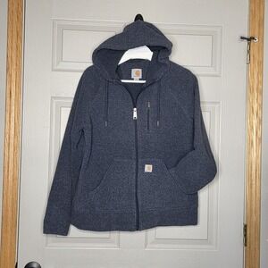 Carhartt Kentwood Fleece Jacket Large (12-14) Full Zip Hood Blue Chore workwear
